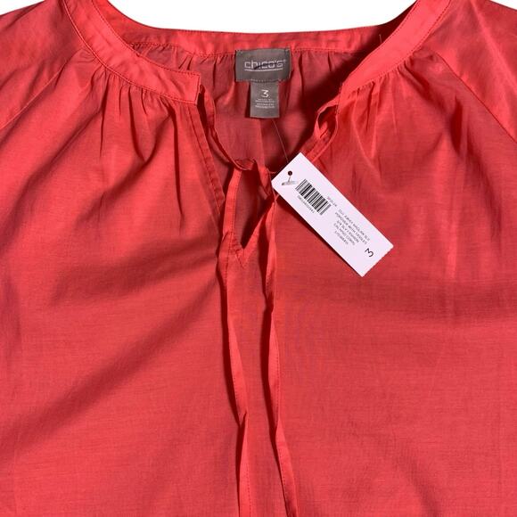 Chico's Top NWT Women's Size 3 (XL) Cutaway Peasant Raglan Sleeve Calypso Coral - Picture 4 of 7